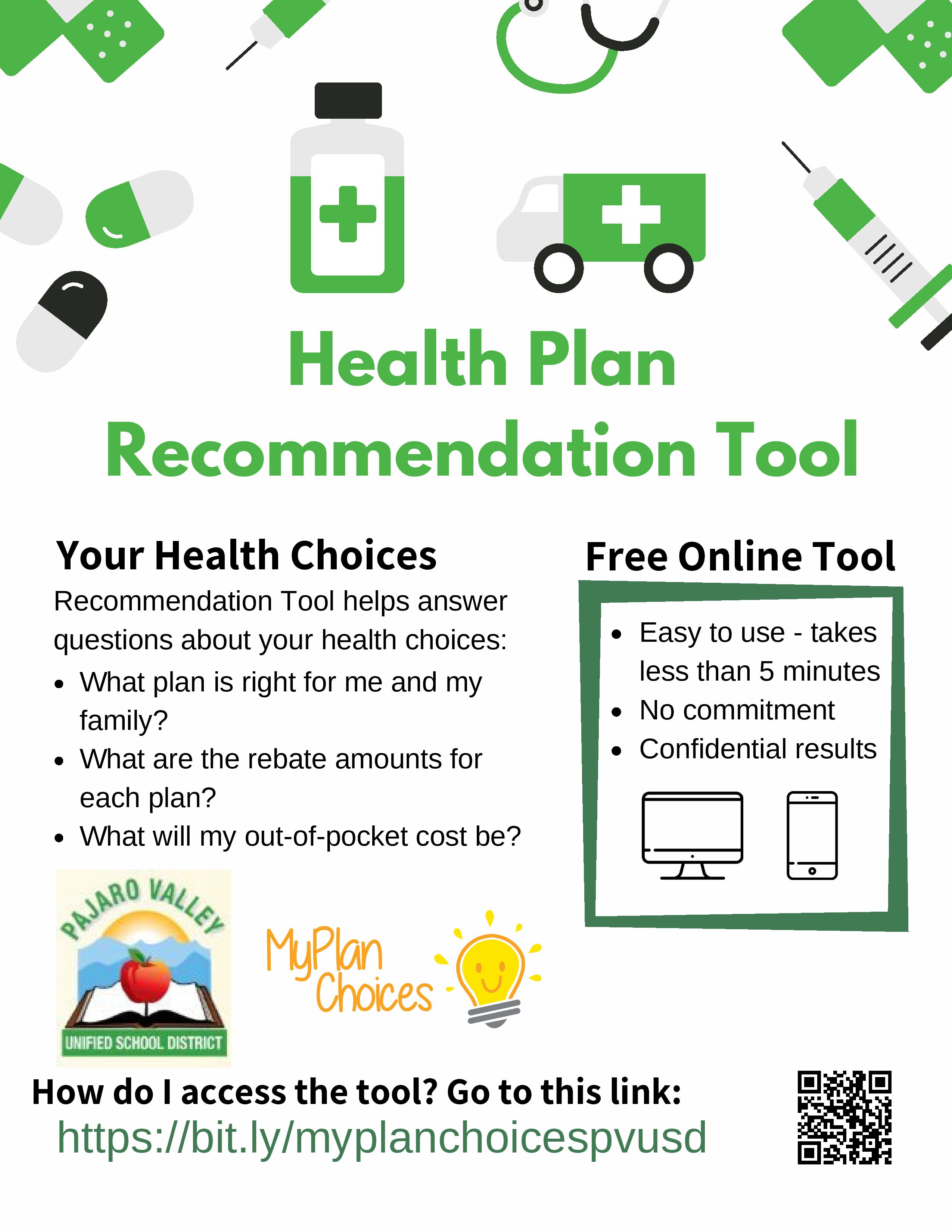 Health Plan Recommendation Tool flyer