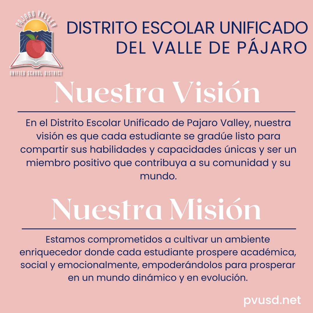 PVUSD's mission and vision statement in Spanish