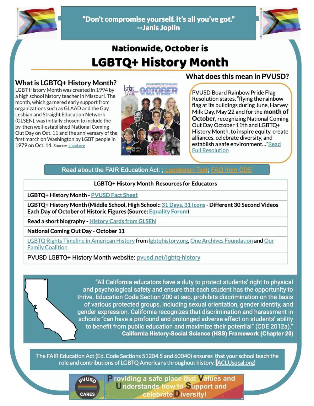 PVUSD LGBTQ+ History Month handout