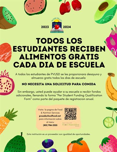 todos los estudiantes reciben alimentos gratis cada dia en la escuela