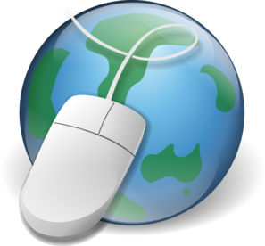 internet icon - the world with a computer mouse on top